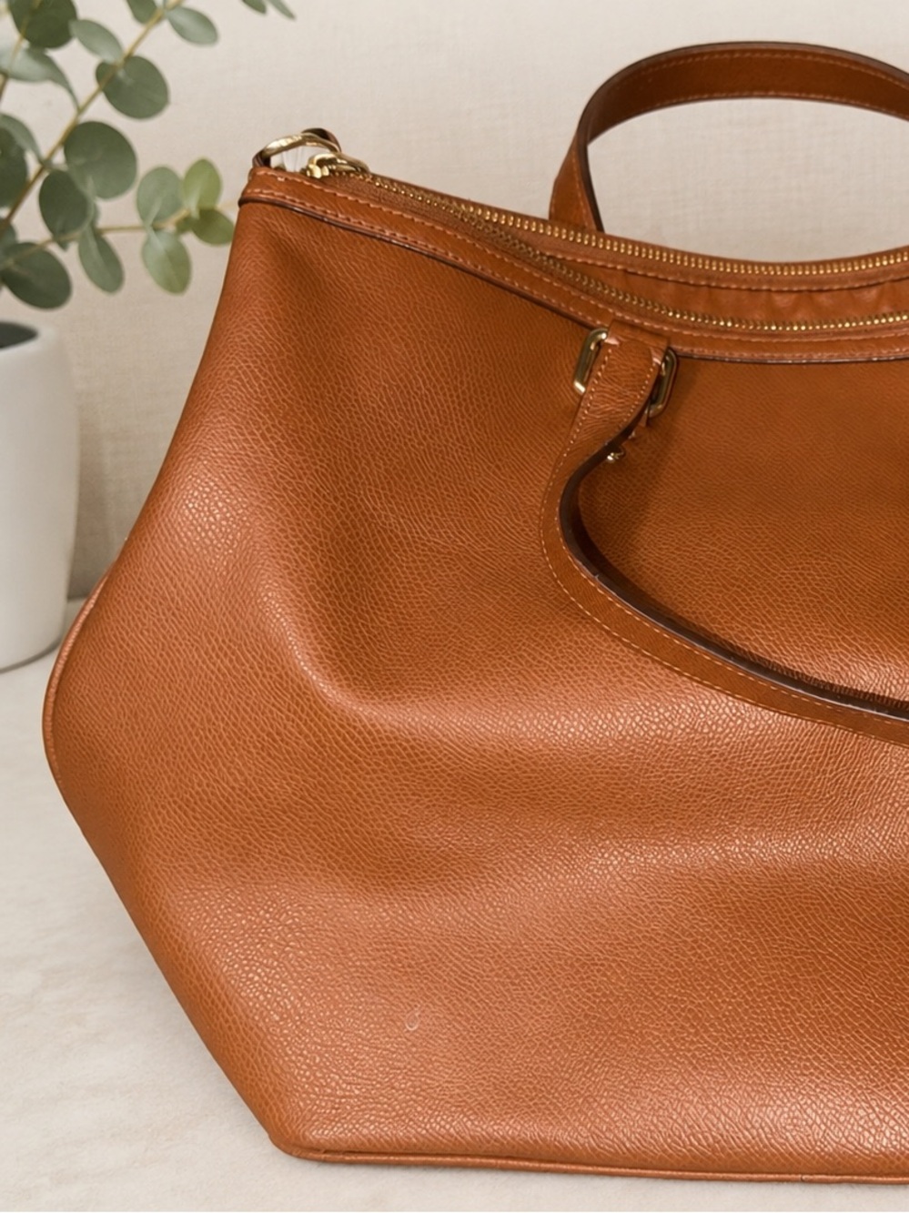 Coach Pebbled Leather Tote in Chestnut Brown with Gold Hardware
